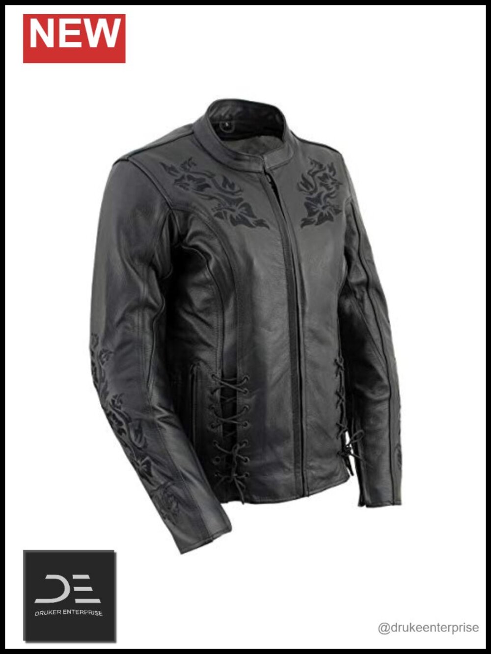 Women's Premium Leather Embroidered Moto Jacket CE Armor